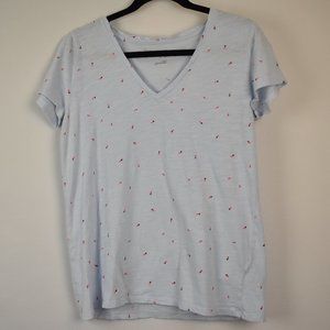 A New Day 100% Cotton Light Blue Ladybug V-Neck Short Sleeve T-Shirt Size Large